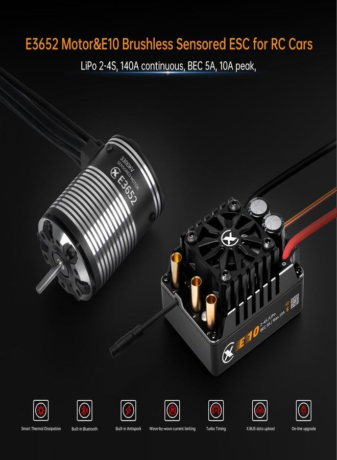 أكس سي محرك XC E3652 و E10 بدون فرش مع مستشعر ووحدة تحكم إلكترونية للسيارات التي تعمل بالتحكم عن بعد، بطارية ليثيوم بوليمر 2-3S، مقاومة للماء بمعيار IP67، مناسبة لـ: 1/10 على الطرق الممهدة، الطرق الوعرة، المسار القصير (حمولة خفيفة) (4100KV+E10) - Image 3